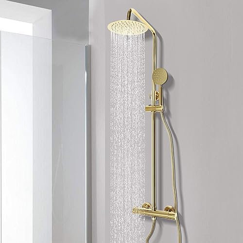 Retro Duschsystem Duschset Duscharmatur Gold Bad Regendusche mit Handbrause, eignet sich für Häuser, Hotels, Schulen, Wohnungen, Schwimmbäder, Fitnessstudios, Gold