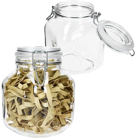 MamboCat 6er Set PRIMA luftdichte Vorratsgläser eckig I 2L I Glasdosen mit Drahtbügelverschluss I ideal zum Einmachen, Fermentieren & Aufbewahren