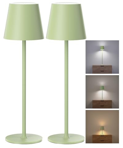 JACKYLED Tischlampe Kabellos, Wiederaufladbar mit 5000mAh Akku, 3 Höhen Verstellbar, 3 Farbtemperaturen Dimmbar (Grün, 2 Stück)