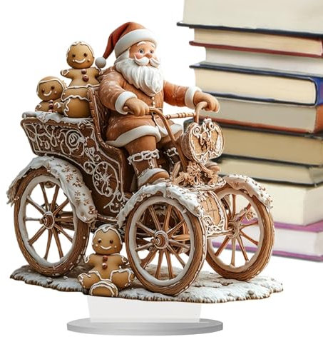 Generisch Weihnachtsmann-Figur, Weihnachtsmann-Statue,2D-Acryl-Tisch-Weihnachtsmann-Ornament, Quadricycle mit Lebkuchenmann - Sammelfigur mit Ständer für Innen- und Außendekoration