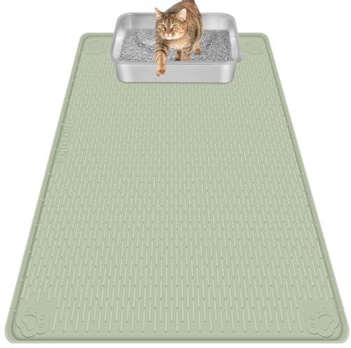 Bartuke Tappetino Lettiera Gatto, Tappetino per lettiera per Gatti in Silicone Extra Large 40 x 28 per Il Controllo a dispersione, Morbido su Zampe di Gattino, Facile da Pulire (Verde)