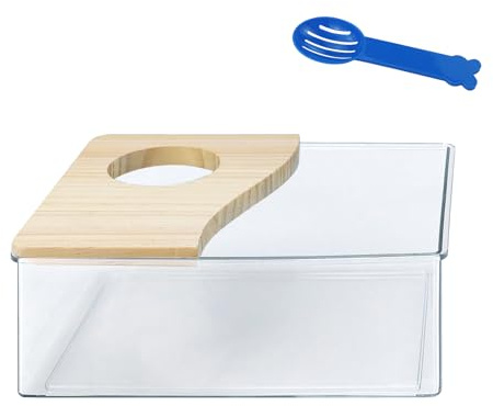 JRSHIRLEYLTD 1 Stück Hamster Sandbad, Acryl Hamster Badebox, Hamster Zubehör,Hamster Badezimmer mit Halbabdeckung Massivholz, Hamster Toilette für Chinchilla, Goldene Bären