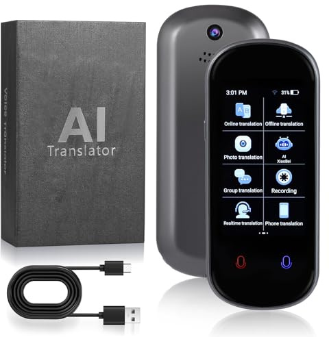 Language Translator Device,139 Languages Two Way Real-Time Voice Translation,Instant AI Translator No WiFi, Photo/Recording Portable Translation Device for Business Learning Travel (Black-ChatGpt AI)