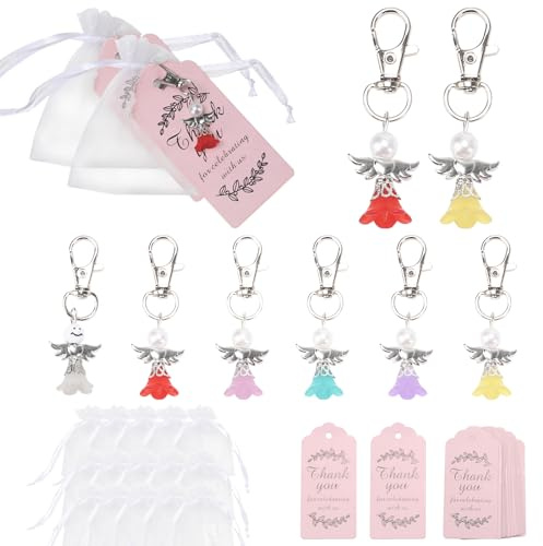 NAHUAA 30 Stück Schutzengel Anhänger Schlüsselanhänger Set mit Organzasäckchen Geschenkanhänger Gastgeschenke Hochzeit Kommunion Taufe, Engel Abschiedsgeschenk Kollegen