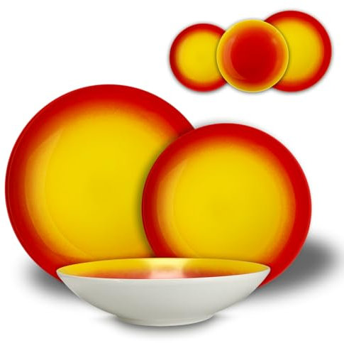 ARCA, Set 18 Piatti Coordinati in Porcellana Decorata, Servizio per 6 Persone, con Piatti Fondi, Piani e da Dessert, Lavabili in Lavastoviglie, Collezione Tavola a Colori, Colore Giallo