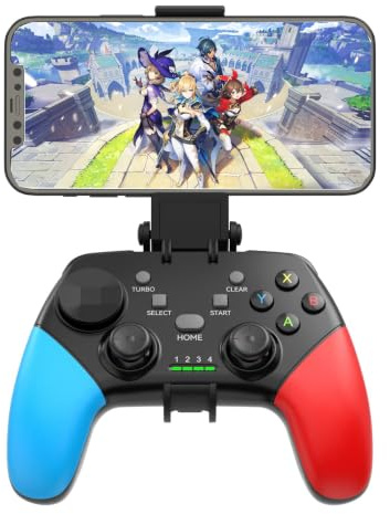 Megadream Wireless Mobile Gaming Controller Gamepad for iPhone/Android/iPad/PC/Switch/PS4/PC Joystick with Phone Holder, Supported Cloud Game, Streaming on PS5/Xbox, Turbo, COD (Blau+Rot)