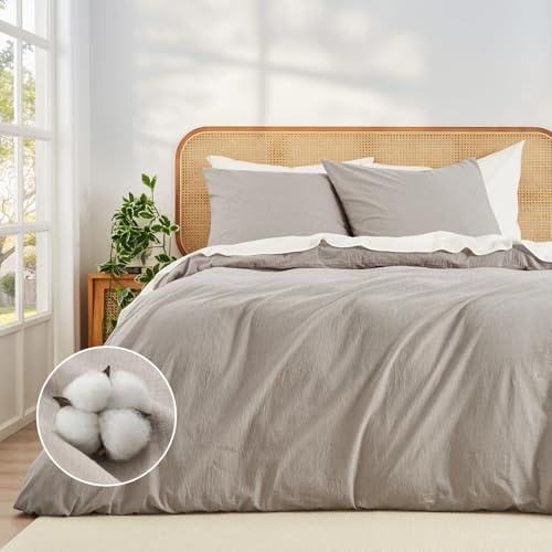 Duvetnova Ropa de Cama 220x240 algodón Beige, Estilo Lino, 100% algodón Prelavado, Oeko-Tex, Talla Grande, 1 Funda nórdica 220x240 + 2 Fundas de Almohada 80x80 con Cremallera