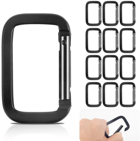 12 Stück Kleine Karabiner, 3,0 x 4,7 cm Mini Karabinerhaken, Aluminium Legierung Viereckige Carabiner, Karabinerhaken Klein Schwarz, für Outdoor Camping Zuhause Wandern Festes Tragen Zubehör