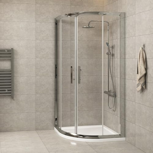 800 x 800mm Quadrant Shower Enclosure with Shower Tray Double Sliding Cubicle Door 6mm Toughened Safety Glass