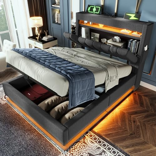 Dolamaní Polsterbett 90x200 mit Lattenrost (Ohne Matratze), Linen Einzelbett Bettgestell mit Großer Stauraum unter Bett, Stauraumbetten Metallbett, Grau (Grau A)