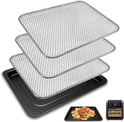 GCQ Air Fryer Drip Tray for Chefman 12 Quart 6 In 1 digital Countertop Convection Oven, 4 Pieces Set Food Grade Air Fryer Accessories Grill Pan Grill Plate Crisper Plate Replacement Tray Parts Rack