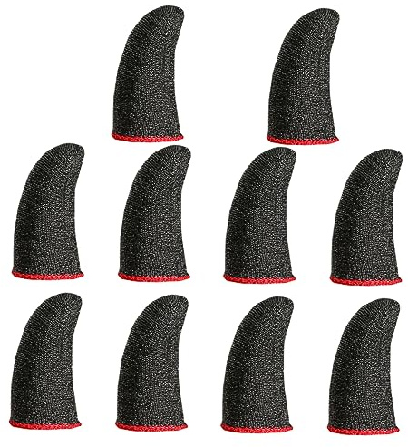 SHINEOFI 10 Stück Atmungsaktive Fingerlinge Daumenschutz Fingerprotektoren mit Silberfaser Schwarz Rot Verschleißfest für Mobile Gaming und Touchscreen Elastischer Fingerschutz für Präzise