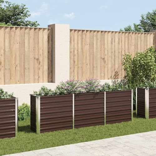 Qnhdfrt Hochbeet aus Metall Schmal Hoch 240x40x77 cm Braun Verzinkter Stahl Pflanzkasten für Garten Balkon Terrasse