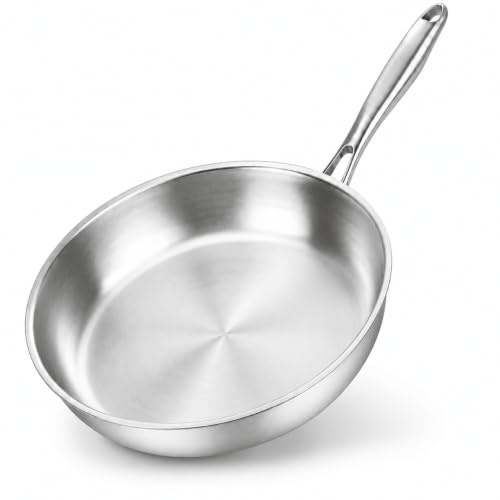 Nontoxicook Professional 22cm Tri-Ply Stainless Steel Frying Pan | Non-Toxic PFAS-Free Uncoated Induction Skillet, Cooking Pan for All Hobs, Oven Safe, Fast Even Heat for Eggs, Omelettes
