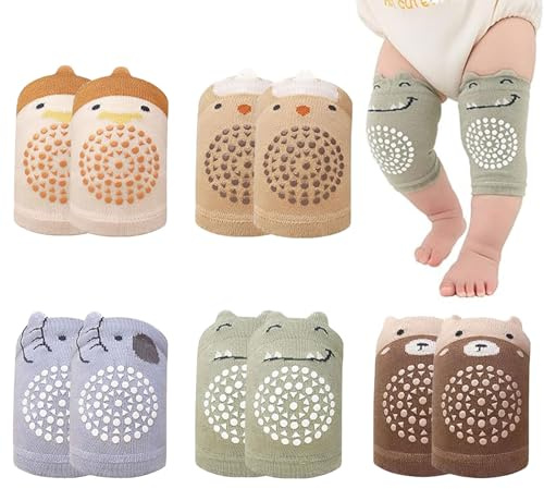 JDCMEI 5 Paar Knieschoner Baby Krabbeln, Baby Knieschoner zum Krabbeln, Baby Stulpen Knieschützer mit Gummipunkte, Krabbelschutz für Babys Knie, Niedlich Elastische Schoner für Kleinkinder
