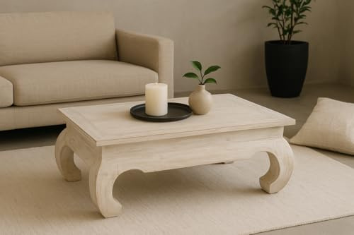 Marblechic Opium Albesia Wood Table - Handmade in Indonesia - Oriental Design, 75 x 50 x 40 cm