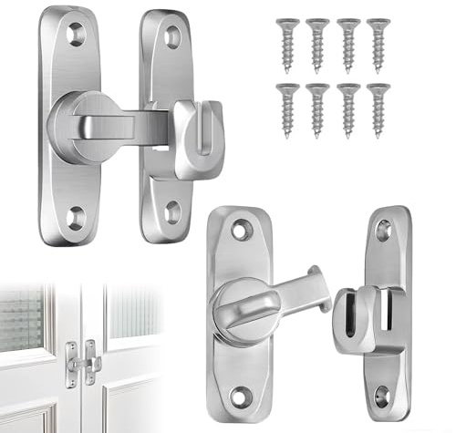 2Pcs 90/180 Degree Flip Door Latch, Right Angle Sliding Door Lock, Silver | Rust-Proof Flip Barn Door Latches Gate Lock Hardware for Bathroom Garage Garden Window Cabinet
