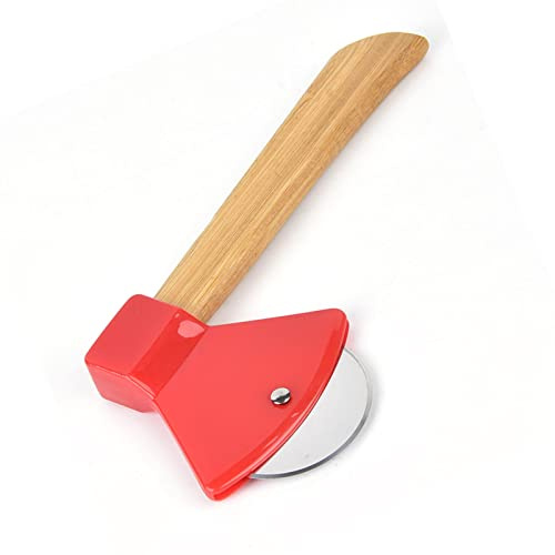 Keenso Tagliapizza Ascia Tonda Lama in Acciaio 430 Copertura in PP Manico in bambù Utensile da Taglio per Pizza Ergonomico per Pizzerie, 8,3x3,9x3,1 Pollici (rosso)