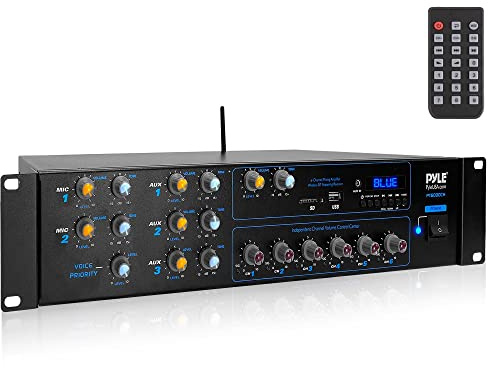 Pyle Rackmount Bluetooth Power Amplifier - 4200W Max Power - 6 Channel Audio Receiver w/ Mixer, Multi-Channel Switching, Discreet Mic Tone and Vol Control for Karaoke or PA, USB-A MP3 Player