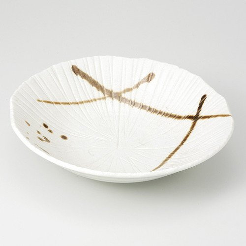 Golden Flush Carved Tokusa Shaped Large Bowl, 9.4 x 8.9 x 2.2 inches (24 x 22.5 x 5.5 cm), 20.5 oz (573 g), Planting Pot, Restaurant, Restaurant, Commercial Use, Japanese Tableware, Restaurant
