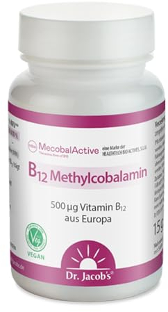 Dr. Jacob's B12 Methylcobalamin I Das reinste Vitamin B12 I Für Energie, Nerven und weniger Müdigkeit* I 500 μg Vitamin B12 pro Tablette, hochdosiert I 60 Lutschtabletten I vegan