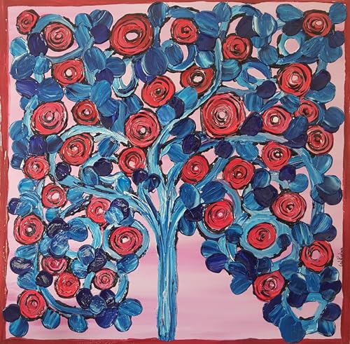DORON ARTE QUADRO MODERNO ASTRATTO DIPINTO A MANO TELAIO GALLERY BORDI DIPINTI - ALBERO DELLA VITA E DELLE ROSE - 50x50x4 cm -RIF116