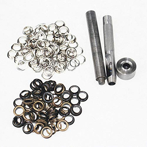 BE-TOOL Lot de 100 œillets en laiton avec outil de perforation et outil de fixation pour bâche, tissu, rideaux, sacs, etc. (14 mm)