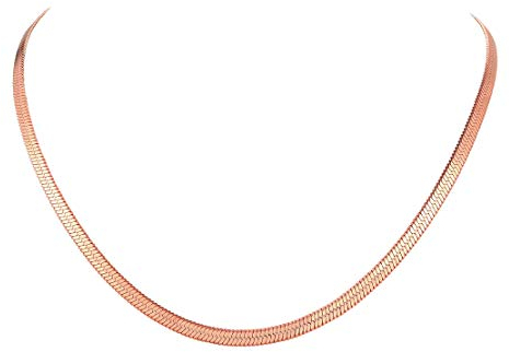 FindChic 3MM Flat Snake Chain Choker Necklace Jewellery for Women 32CM Rose Gold Plated Stainless Steel Herringbone Chain Necklace