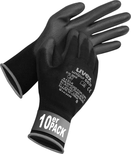 Uvex 10 pares de guantes de trabajo Unipur 6639 con recubrimiento de PU - Guantes de protección mecánica EN 388 - Talla 11/2XL