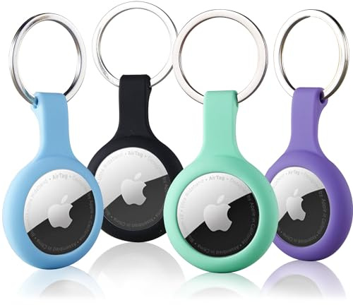 AirTag Anhänger 4er Pack, Air Tag Schlüsselanhänger Halter Hülle Tracker Schlüsselring Kompatibel mit Apple GPS Locator, Leicht Silikon iTag Item Finder Schutzhülle Organizer-Zubehör