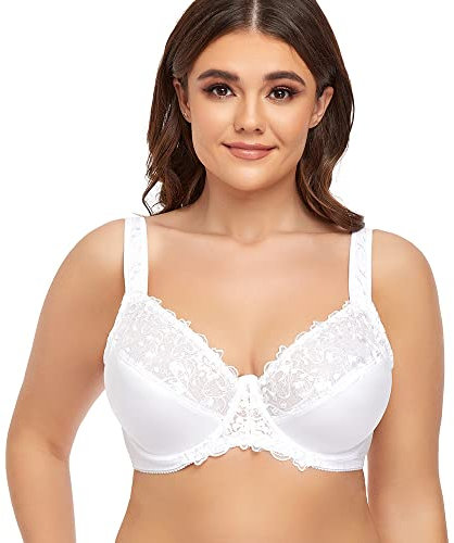 Ayigedu UK Women's Underwire Bra Non Padded Plus Size Full Coverage Minimizer Bras 34-F White