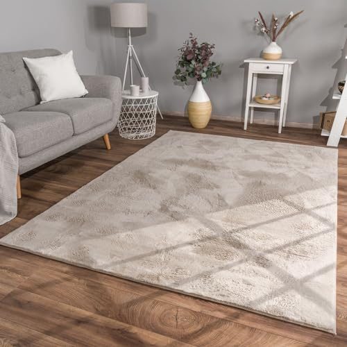 TT Home Wohnzimmer Teppich Hochflor Langflor Kunstfell Weich Modern Unifarben Flauschig, Farbe:Beige, Größe:200x280 cm
