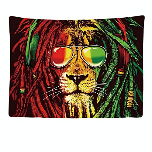 Ulticool - Wandteppich Dekoration Wohnung - Reggae Rasta Jamaika Löwe Brille - 200 x 150 cm groß - Wandtuch Wandbehänge - Accessoires für Schlafzimmer Wohnzimmer Kinderzimmer