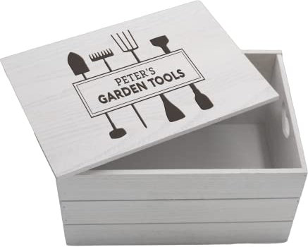 Hippowarehouse Personalised Wooden Box Garden Tools Box Engraved With Heart Integral Handles VARIOUS SIZES Memories Keepsake Gifts Anniversary Wedding Presents Birthday Christmas Valentines