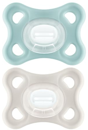 MAM Comfort - Ciuccio per bambini piccoli, 2 – 12 mesi – Ciuccio ultra morbido e leggero – tettarelle ortodontiche 100% silicone MAM SkinSoft con scatola di sterilizzazione – blu/verde acqua