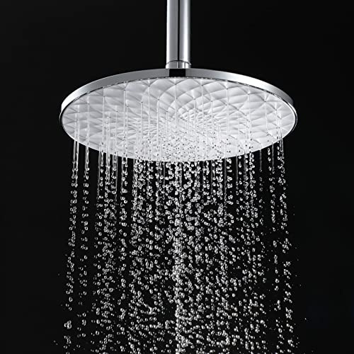 Ksunun Regendusche Duschkopf, 10 Zoll Runden Einbauduschkopf, Abs Duschkopf, Chrom Weiß Kopfbrause Regenbrause, Mit Anti-Kalk-DüSen, Installierbar An Der Wand Oder Decke, 25 X 25 cm Shower Head