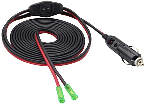 AAOTOKK 12V Zigarettenanzünder Stecker Kabel mit LED Licht(10Fuß/1Pack) | 16AWG und 10A Ersatz Zigarettenanzünder Stecker Adapter mit Sicherung auf 4mm Schnittstellenleitung mit Schalter.