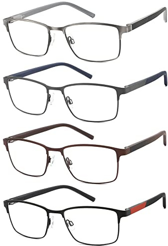 mrbobmslee 4 Pack Reading Glasses for Men, Blue Light Blocking Computer Readers, Anti UV Ray/Eye Strain/Glare, Metal Frame Eyeglasses with Pouches(275 Magnification Strength)