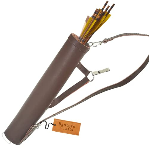 Bantoro Crafts Faretra in pelle per tiro con l'arco da 43 cm, realizzato a mano, in pelle scamosciata, con cinghie regolabili in spalla e in vita (marrone scuro)