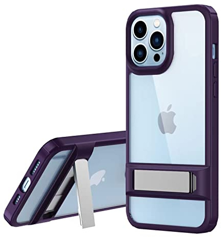 TECHGEAR iPhone 14 Pro Stand Case [Fusion Armour] Premium Hybrid Tough Rugged Kickstand Case Heavy Duty Protection with Clear Back, Supports Wireless Charging For iPhone 14 Pro 6.1 - Purple