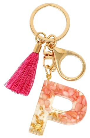 Rohans Pink and Gold Resin Alphabet Initial Letter Keychain, Bag Charm, Key Ring with Lobster Clasp (P)