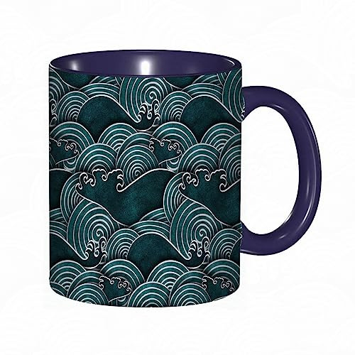 Tasse Keramik Japanische Wellen-Ozean-Wellen-nautische Meereswellen,exotischer nationaler Kultur-St Kaffeetassen Große 330ml Mit Henkel 100% Handbemalt Trinkgläser Mit Griff Personalisierte Geschenk
