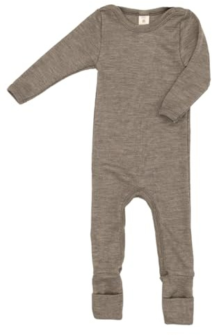 Ängel, lätt sovoverall med kuvertmanschetter, 70 % ull (merino, kbT), 30 % siden, valnöt, 74-80