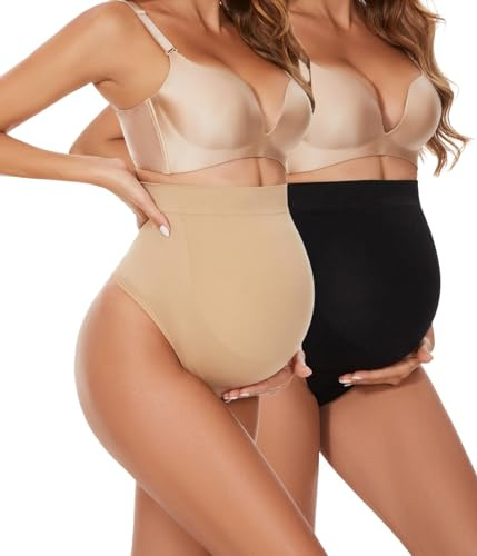 KUNINDOME Maternity Thongs, Nude + Black, Large