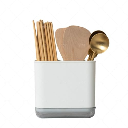 Soporte para Utensilios de Cocina, Escurridor de Cubiertos para Fregadero, Soporte para Utensilios, Escurridor de Cubiertos, Compartimento para Cuchara, Palillos, Tenedor, (Blanco)