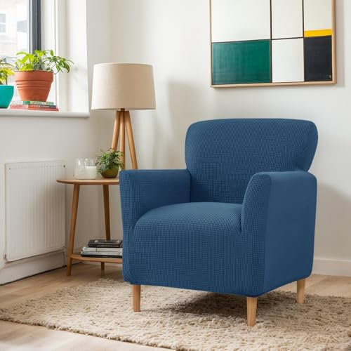 LiveGo Stretch Banquet Armchair Slipcover, Knit Chair Covers with Arms, Non-Slip Waterproof Chair Slipcover for Living Room, Office, Reception, and Pet-Friendly Furniture Protector (Sapphire)