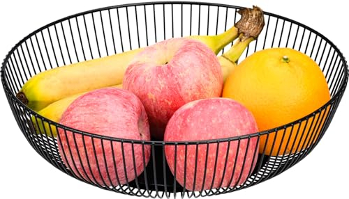 HATANSE Frutero Metal 28 x 8 cm Cesta De Frutas Negro Fruteros de Cocina Gran Capacidad Simple y Moderno para Verduras, Frutas y Panes