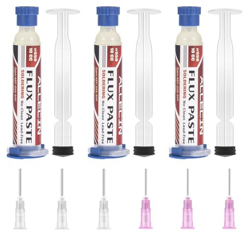 ALLECIN 3 Pezzi 10mL Flussante Senza Piombo 10CC Flussanti per Saldatura Solder Flux Paste No Clean Flussi per Pasta Saldante AEC-559 con Asta di Spinta e Ago per PCB SMD BGA