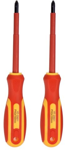 sourcing map 2pcs VDE Insulated Screwdriver 1000V PH2 x 100mm Magnetic Phillips Screwdrivers CR-V Magnetic Electricians Phillips Head Screwdrivers with VDE Handle