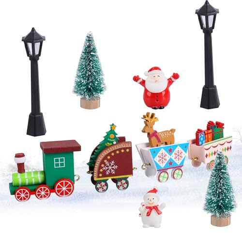 Dncvb 6 Stück Wichteltür Zubehör Weihnachten Set, Weihnachtswichtel Tür Set, Wichteltür Weihnachten Set, Weihnachten Zug & Mini Weihnachtsbaum & Straßenlampe & Schneemann Deko Weihnachtsdeko